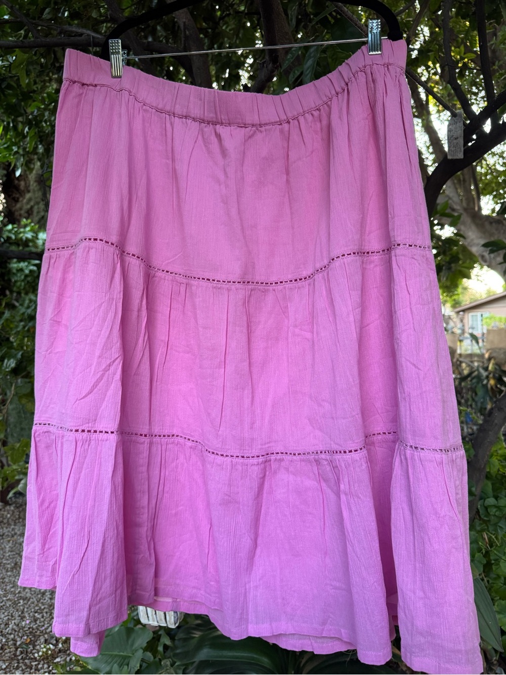 Boho Pink Tiered Cotton Blend Skirt